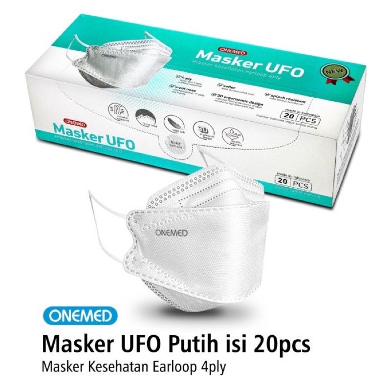 Masker Karet UFO Putih 3D OneMed 4ply Box isi 20pcs