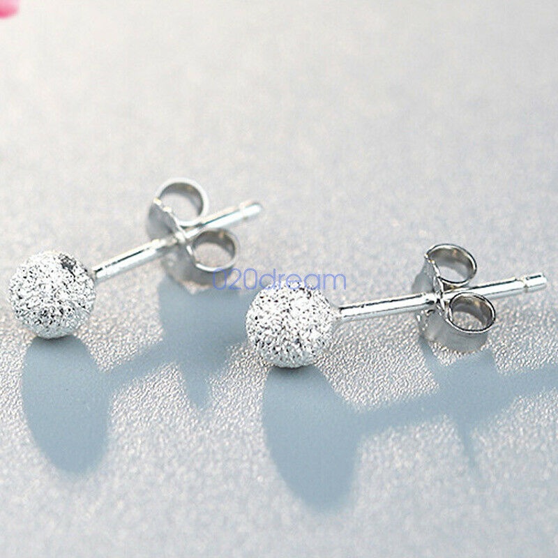 Nyata 925 Sterling Silver Anting-Anting Bola Manik-manik Studs Anting-Anting Wanita Bulat Stud Dicap Wanita Hadiah