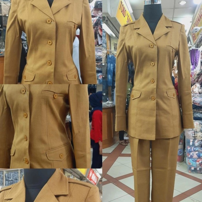 Azkia Blazer - Blazer Baju Seragam Pemda PNS PDH Khaki Keky Kantor Wanita Cewek Kerah Jas