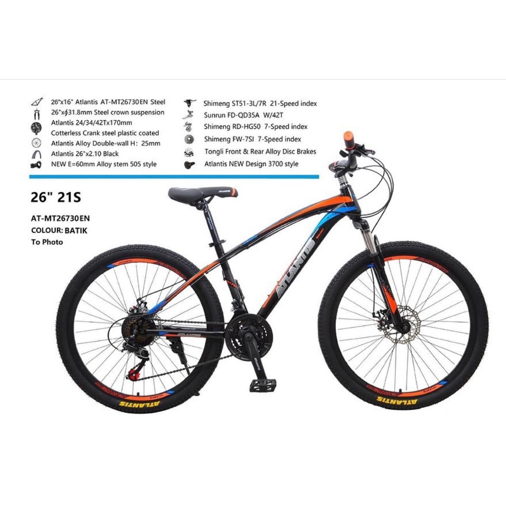 Sepeda Gunung MTB 26 Atlantis Discbrake 21 Speed Frame Hiten Garansi Original Kredit SNI COD-3
