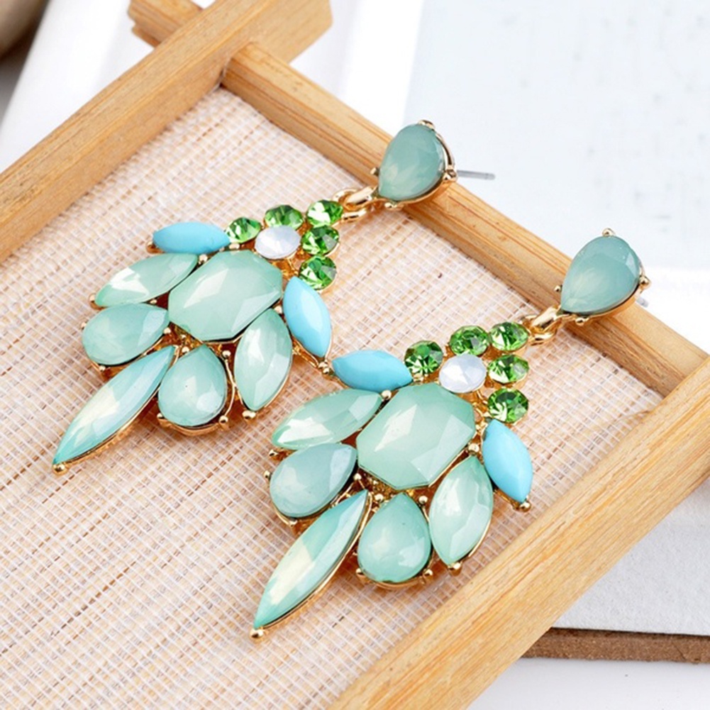 Hu Hu Hu Hu Hu Alat Bantu Pasang Kacamata♡ Anting Tusuk Wanita Bentuk Bunga Geometri Hias Berlian Imitasi Untuk Pesta