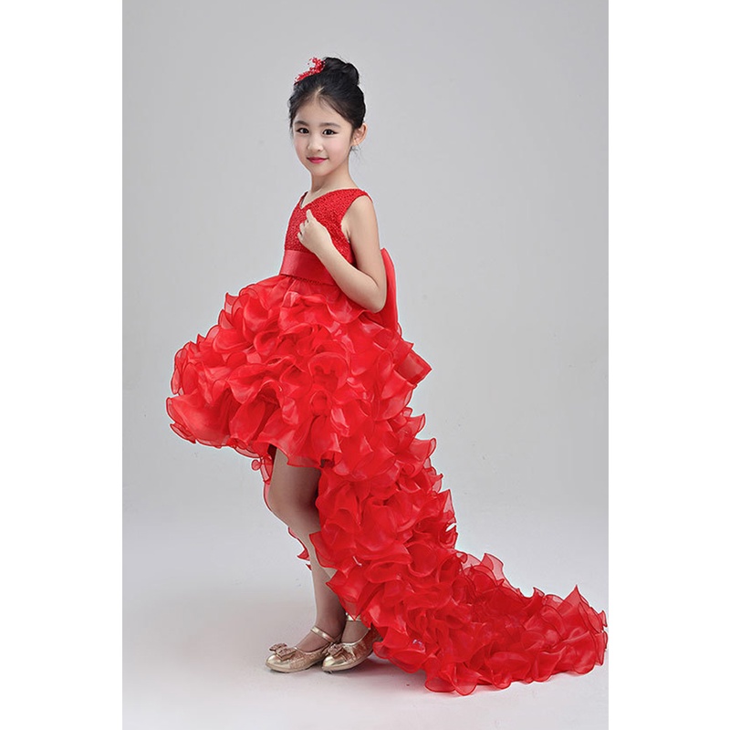 Kid Long Tail Price Dress Girl Tutu Gaun Gaun Bola Bola Big-simpul Big-simpul