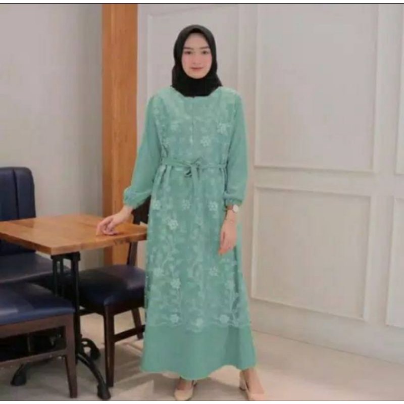 GAMIS BRUKAT TILE  MUTIARA GAMIS WANITA TERBARU PAKE TALI