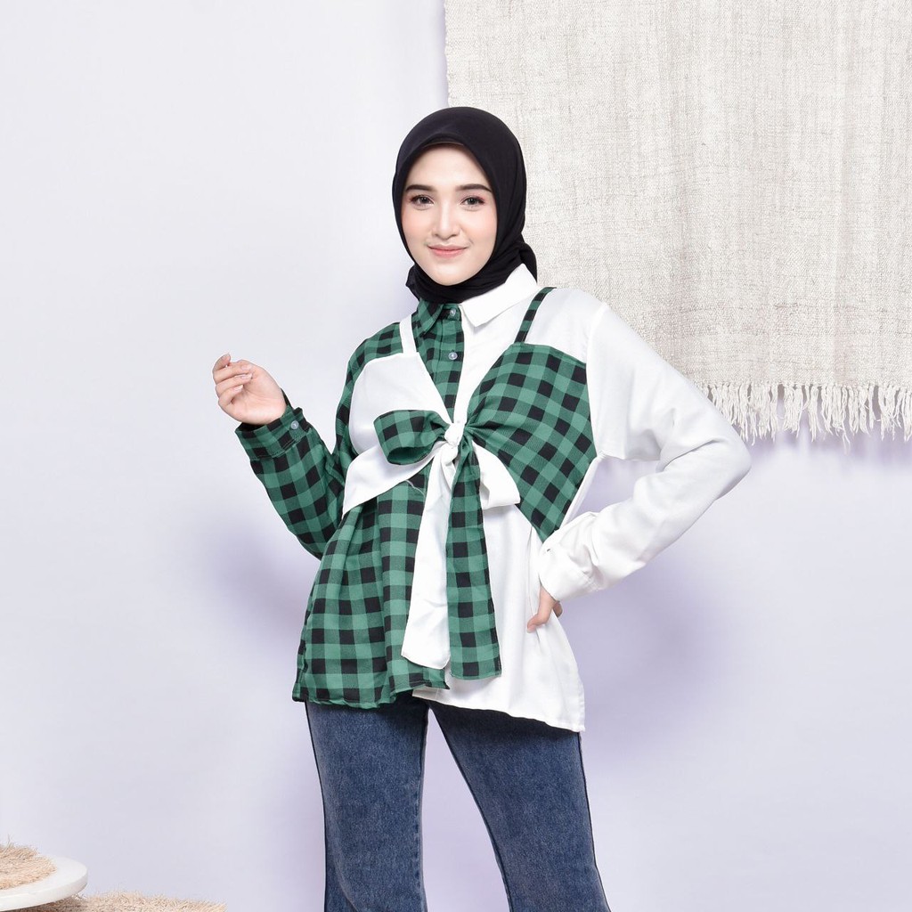 Ganish Blouse - Kemeja Kombinasi Motif Kotak Plaid