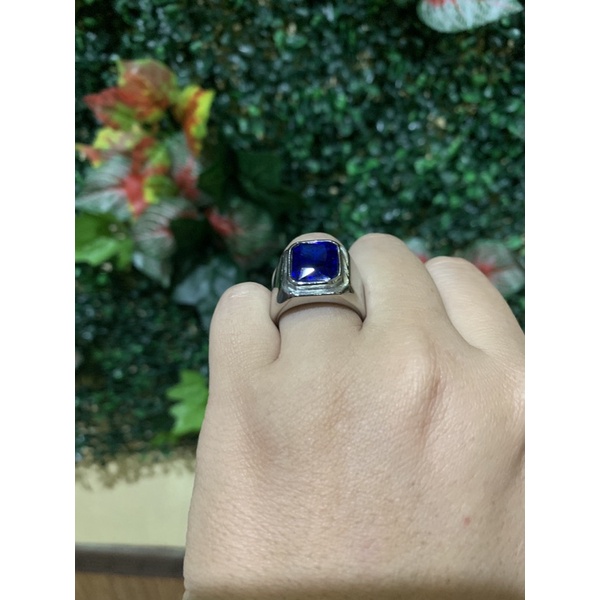 Cincin Pria Titanium 316L Stainless Steel Original Premium Quality Batu Royal Blue Saphire Minimalis