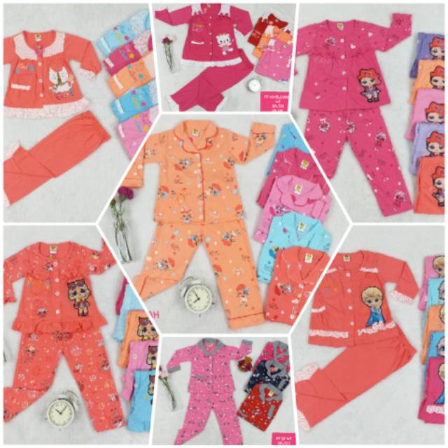 BAJU TIDUR PIYAMA KAOS ANAK PEREMPUAN MOTIF RANDOM LENGAN PANJANG CELANA PANJANG