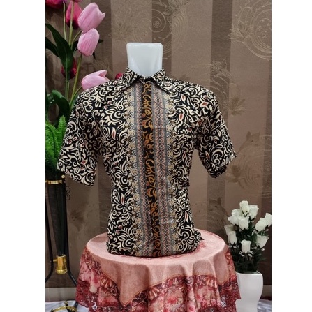 Kemeja Batik Pria Lengan Panjang Dan Lengan Pendek Motif Kamboja Gold