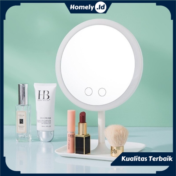 Cermin Kaca Rias Make Up Dengan Lampu LED Tombol Touch Screen Cermin Kaca Make Up Bulat Premium