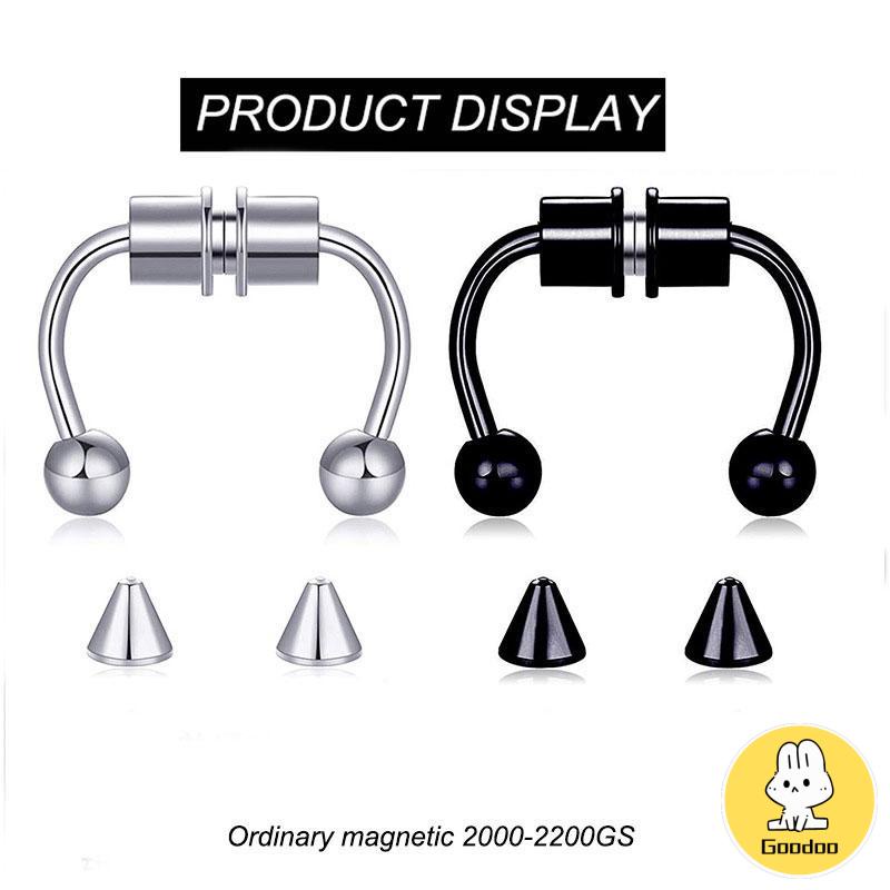 1 Pc Cincin Tindik Hidung Palsu Bentuk U Bahan Stainless Steel Magnet Gaya Punk Rock -Doo