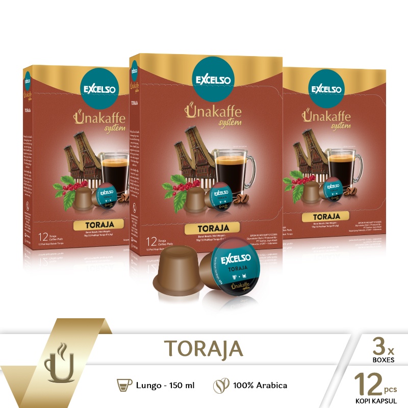 

Unakaffe System Coffee Capsule - Kopi Kapsul Excelso Unakaffe Toraja Pack Of 3 Folding Box