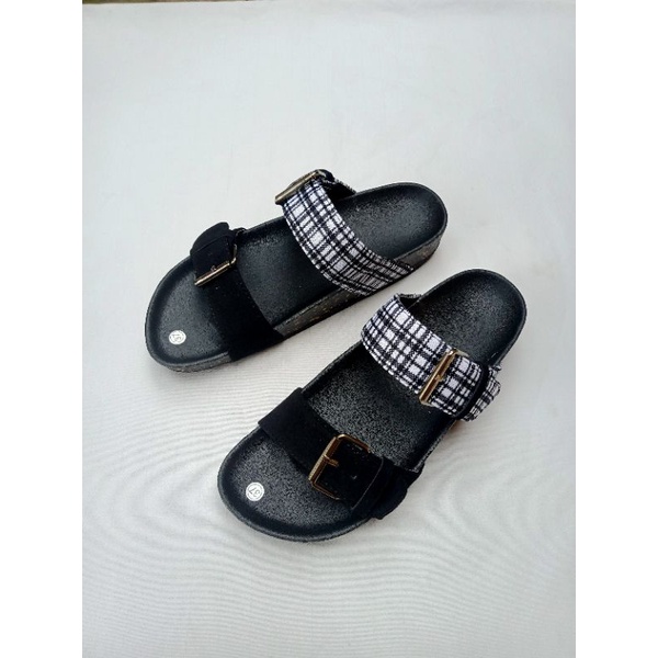 SANDAL BIRKEN WANITA MILANO BAN2 MOTIF KOTAK / sandal wanita/ sandal murah