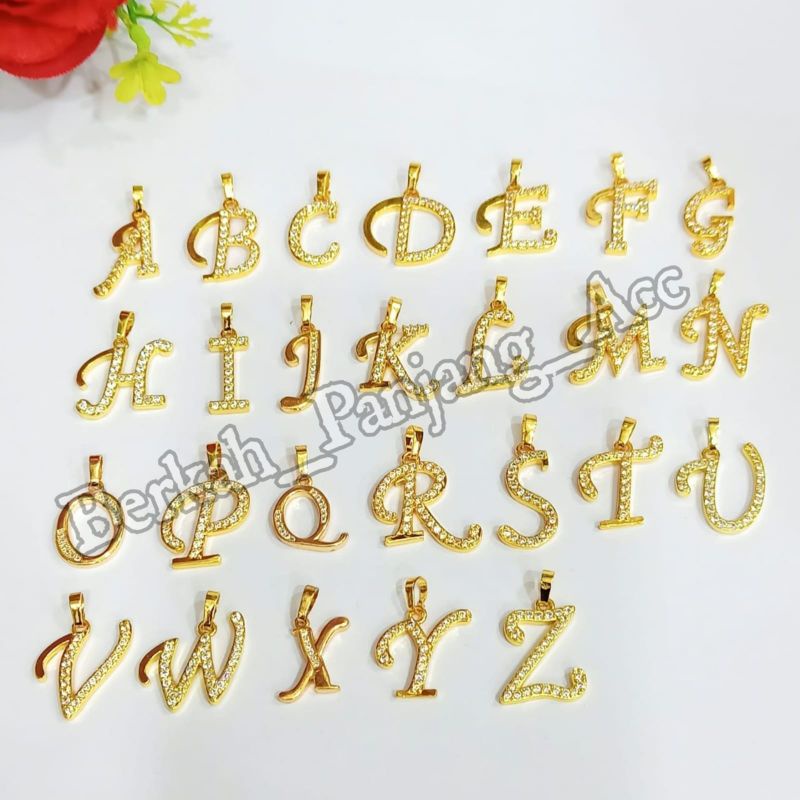 LIONTIN ALPHABET/HURUF/INISIAL SEMI PERMATA ZIRCON  MENAKJUB ANTI KARAT