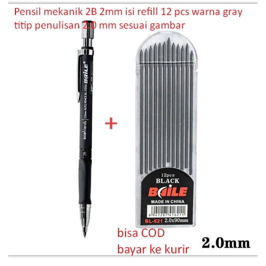 

Pensil mekanik 2B 2mm isi refill 12 pcs warna gray titip penulisan 2.0 mm sesuai gambar