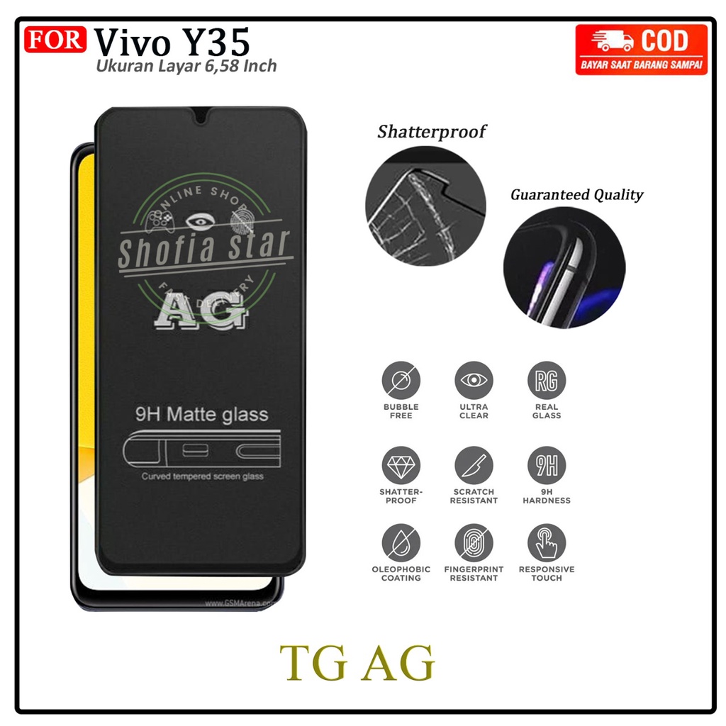 Tempered Glass Bening Vivo Y36 Y35 Tg Layar Anti Gores Kaca Full Cover