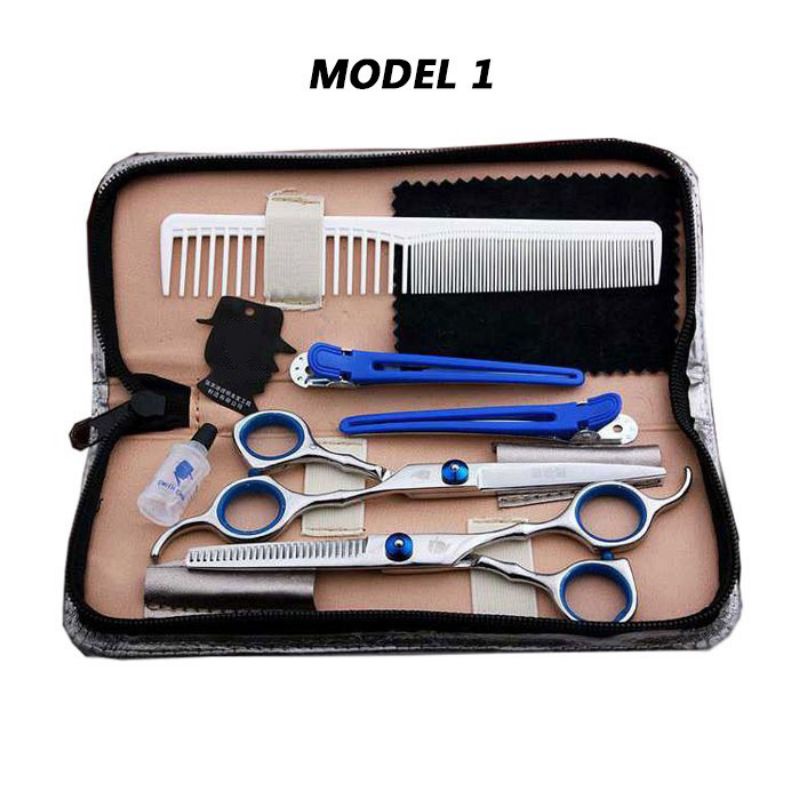 Set Alat Gunting Potong Rambut Salon Barbershop Gunting Cukur Set + JEPITAN