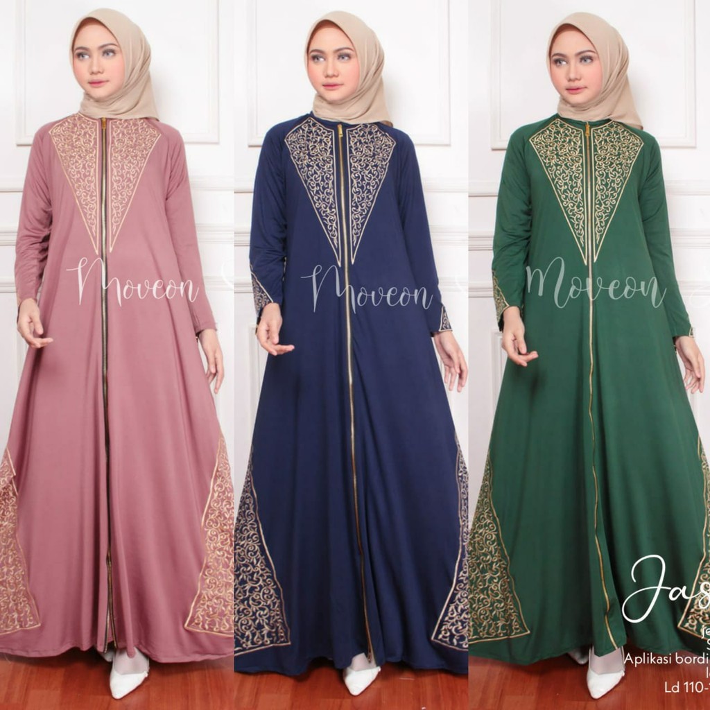 Abaya dubai Jasmin/Gamis turkey reseleting depan busui warna navy,hijau bottle LD 110 Fit m-xxxl