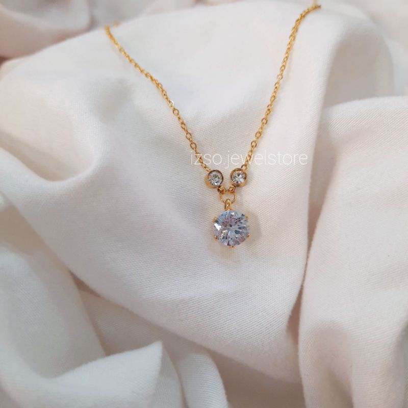 IZSO Kalung Rouline Kalung Dewasa Titanium Cubic Zirconia Lapis Emas 18k Anti Karat Kualitas Premium