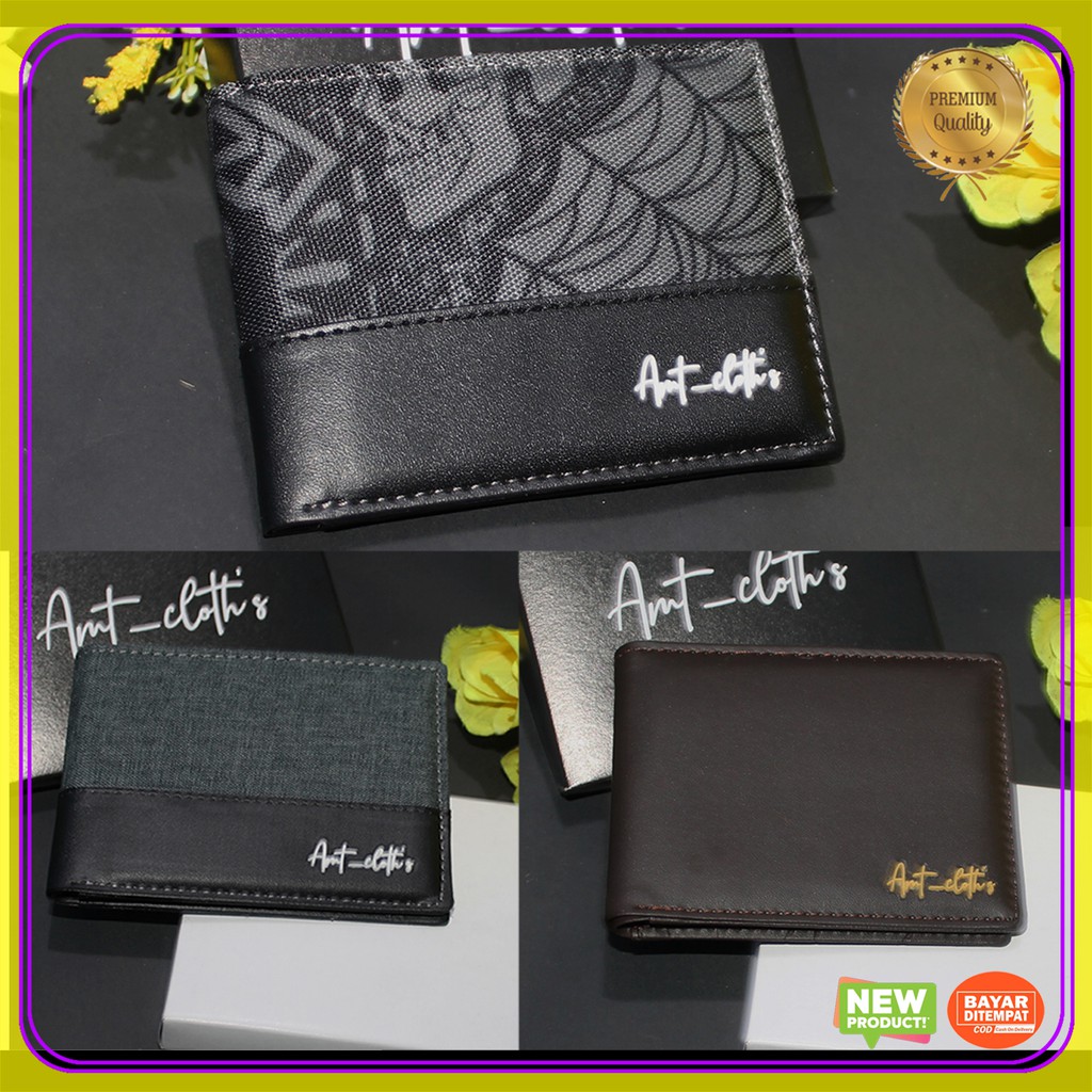 dompet kulit sintetis + box dompet pria AMT Cloth's dompet lipat dompet polos dompet kartu