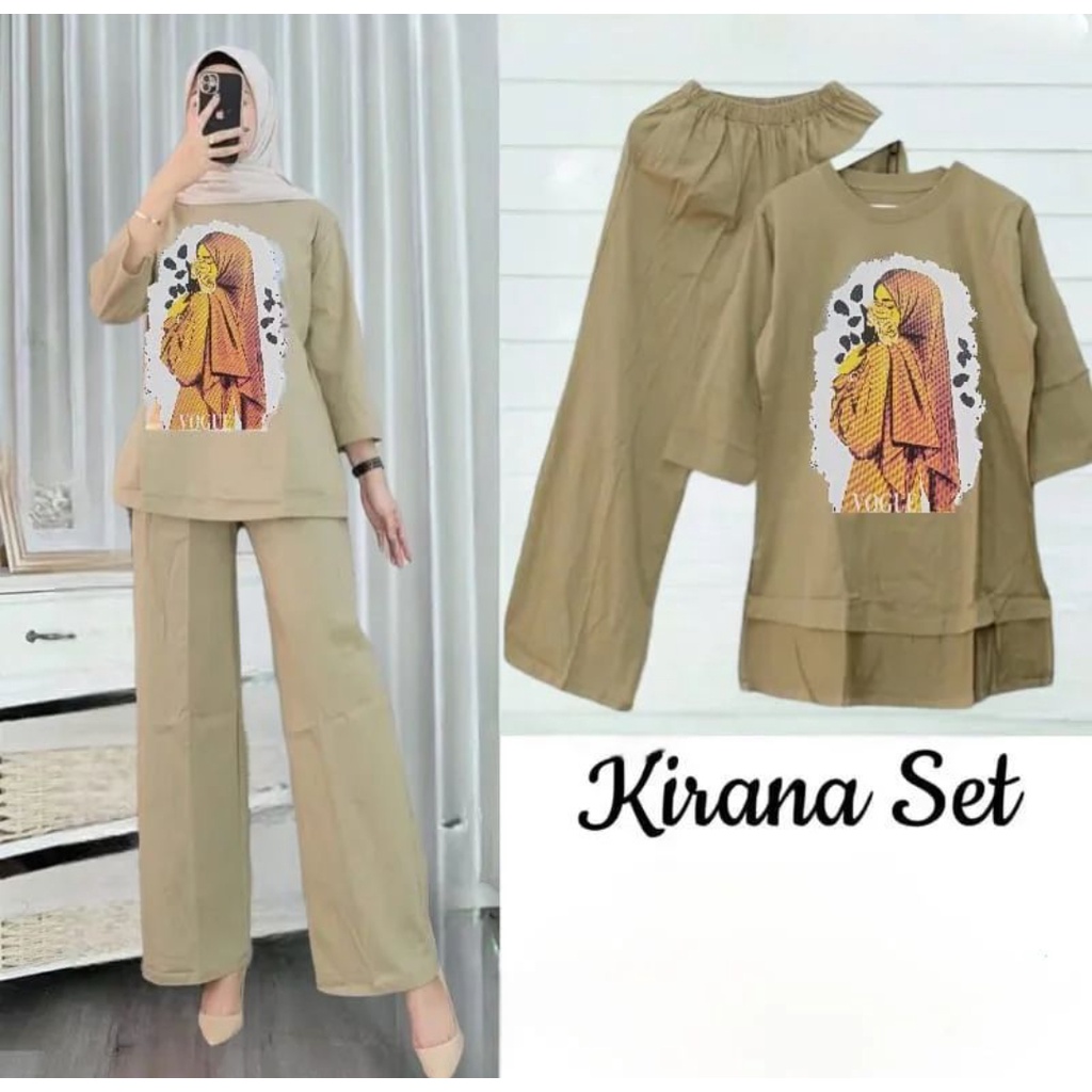 Kirana set kaos wanita lengan 3/4 - one set kekinian - setalan manita