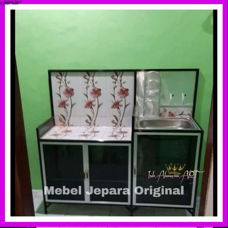 Meja Kompor & wastafel & Rak Piring Bahan Alumunium Kaca