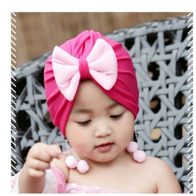 TURBAN BAYI CEWEK MODEL ANTING DASI KUPU KUPU - Ciput Bayi Cewek Kupluk Warna Polos Model Anting Dasi Kupu Kupu