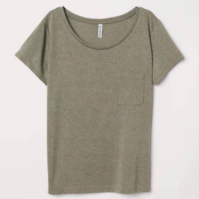 KAOS WANITA HNM H&M BASIC POCKET TEE OLIVE ORIGINAL MURAH HIJAU POLOS {PRODUK TERBARU}