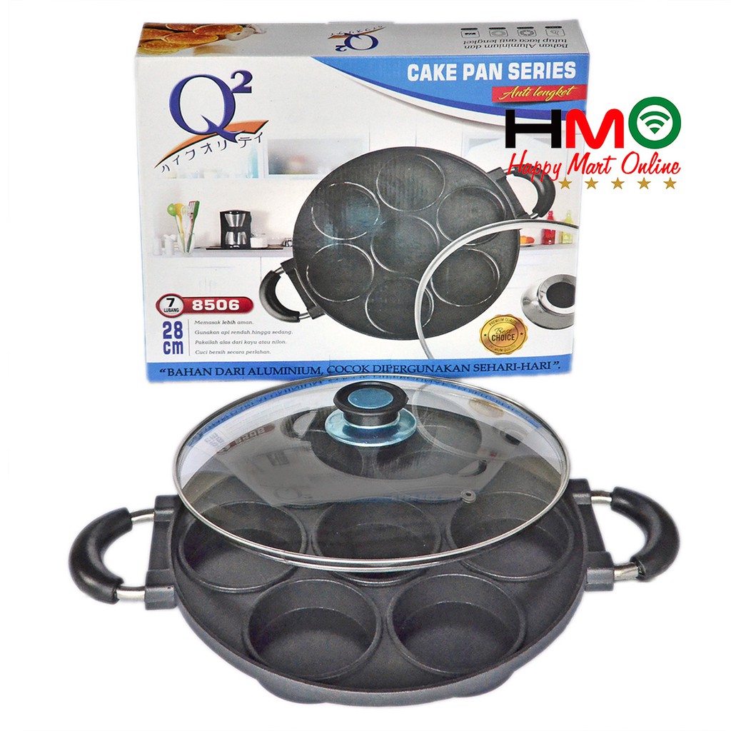 Q2 Cetakan Kue Lumpur Martabak Mini 7 Lubang Datar Anti Lengket Tutup Kaca Q2-8506 Q2 8506
