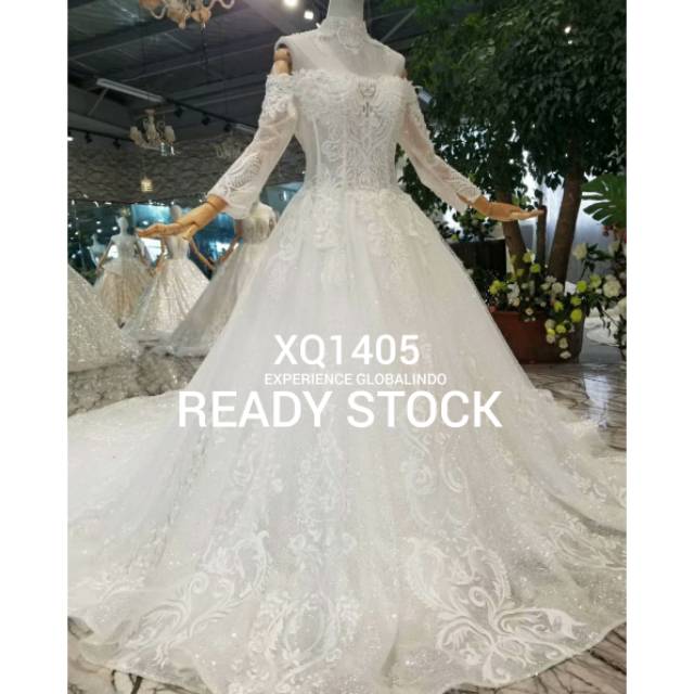 Gaun Pengantin Lengan Panjang Premium warna putih XQ1405