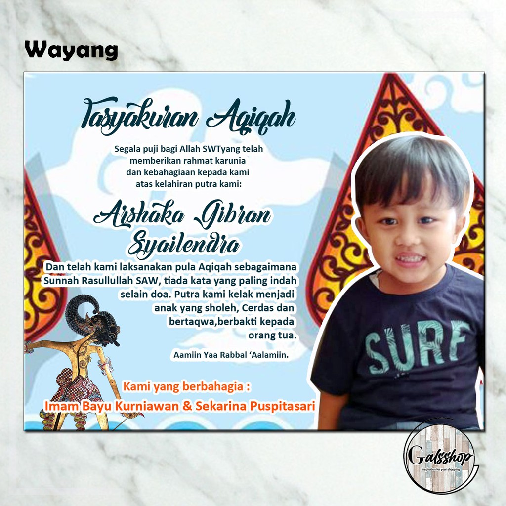 

Kartu Aqiqah / Tasyakuran Card / Stiker Aqiqah Wayang