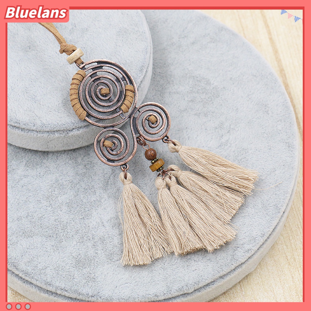 Bluelans Kalung Rantai Panjang Dengan Liontin Spiral Rumbai Gaya Bohemian Untuk Hadiah