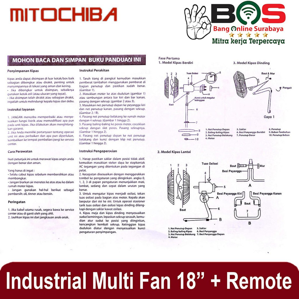 Kipas Angin Industrial Fan 3 in 1 MT 1822 JR/SR MT-1822JR/SR dengan Remote