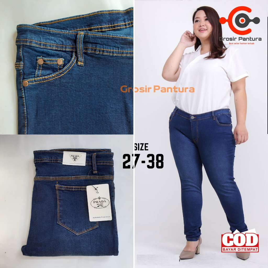 Celana Jeans Panjang Jumbo Wanita Big Size Celana Pensil Cewek Kekinian Size 27-38