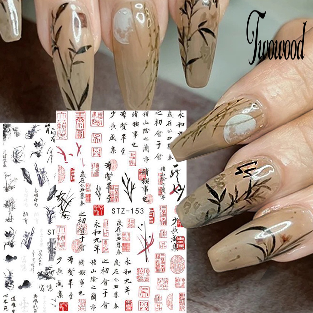 Twowood 3 Lembar / Set Stiker Kuku Motif Bunga Cat Air Ultra Tipis Untuk Nail Art / Manicure DIY