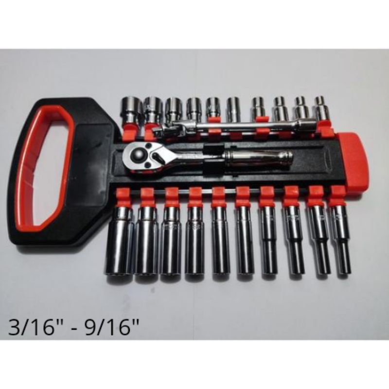 SOCKET & DEEP SOCKET INCI DR 1/4" SET 3/16 - 9/16 TOPTUL GBAR2301