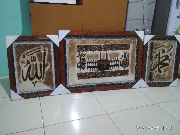(tak Tertandingi) Kaligrafi Paket Jumbo 3 Pcs Ayat Kursi Kabah Dan Allah Muhammad Plus Pigura
