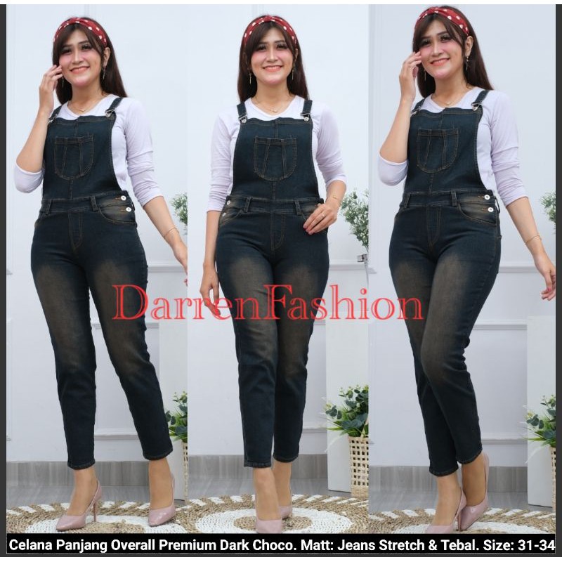 Celana Panjang Wanita Overall Jeans Stretch Premium Dark Choco