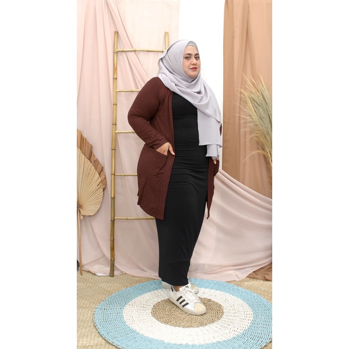 Outer Cardigan Wanita Jumbo Big size Lengan Panjang Polos