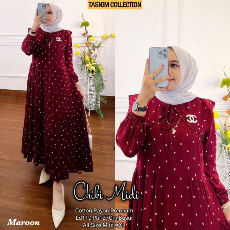Gamis Chiki Midi Dress Baju Pakaian Fashion muslim Wanita Gamis Perempuan Remaja Dewasa Orang Tua Ke