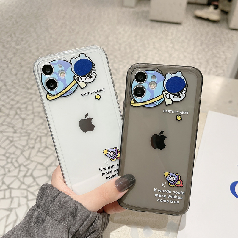 Case Motif Kartun Astronot Warna Bening Untuk iphone 11 pro max xs max xr 12 mini 7 plus 12 pro max