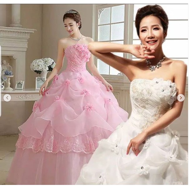 Gaun Wedding pernikahan pluffy Pink/Putih