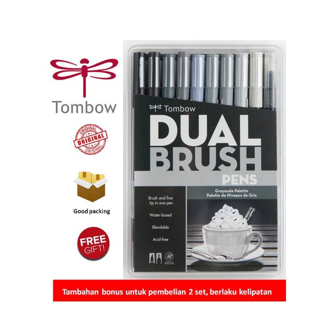 

(BISA COD) Tombow Dual Brush Pen ABT, Grayscale Palette, set 10 colors TERUJI Kode 363