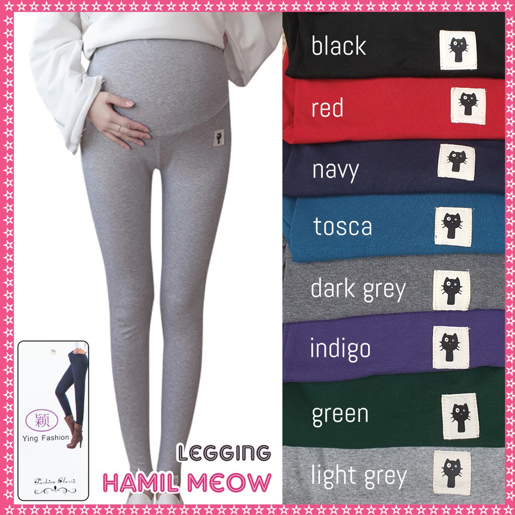 Legging Hamil MEOW BUU / celana hamil jumbo fit to 3L. Pinggang Melar dari 80cm ampe 130cm