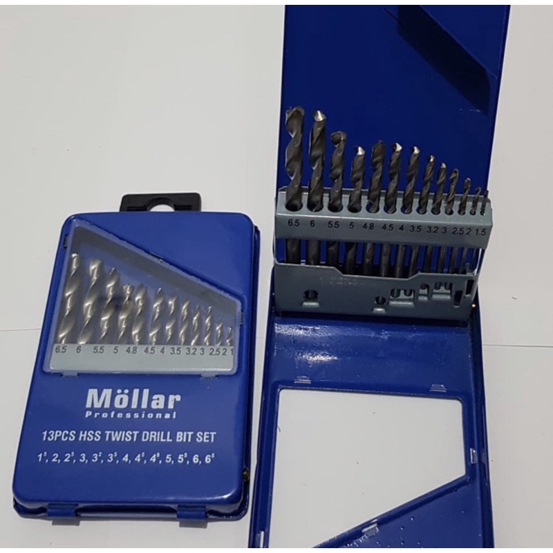 mata bor besi set 13pcs HSS twist drill bit 1.5 - 6..6mm