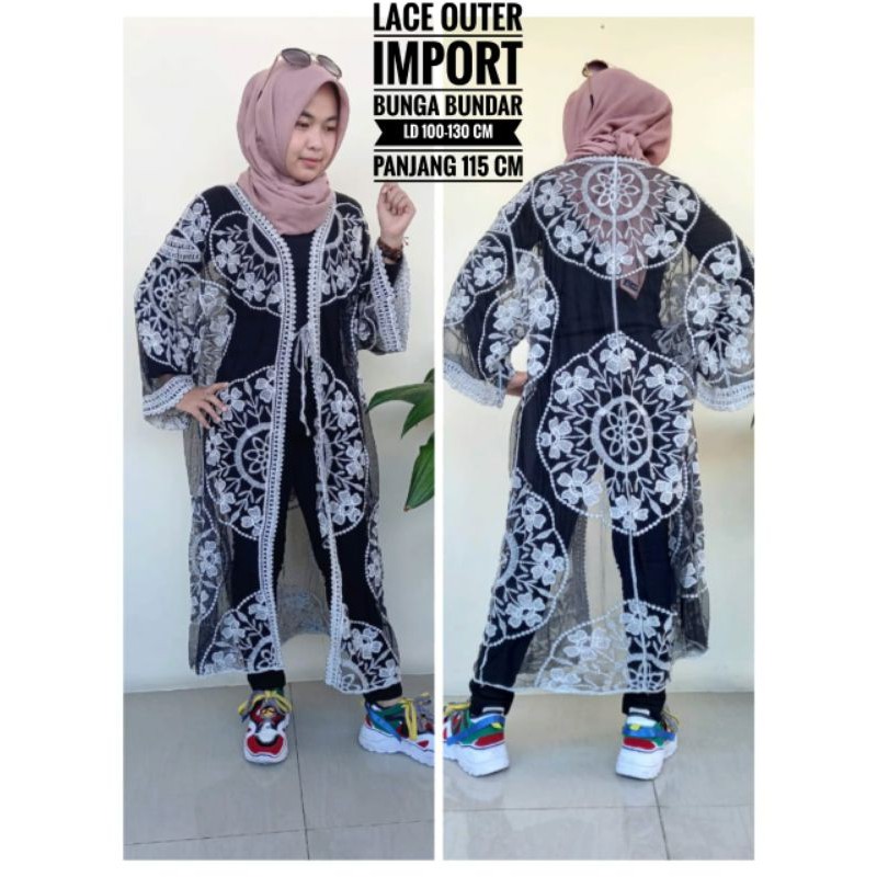 LACE OUTER CARDIGAN BLOOMY// LONG  OUTER MATAHARI // ORIGINAL IMPORT BANGKOK-Bunga bundar