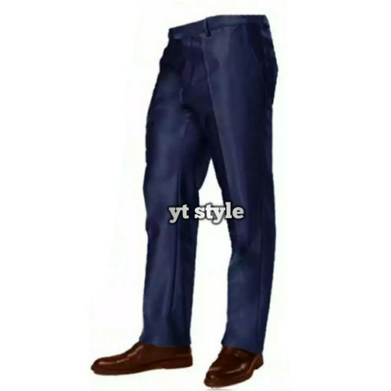 Celana Formal Pria Bahan Mengkilap Slimfit Kerja Dasar Metalik  UKURAN jumbo 40-44 Navy Hitam Abu silver