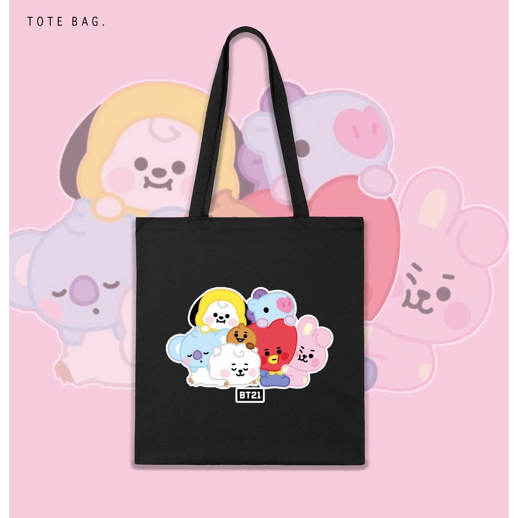 TOTE BAG BT21 KARAKTER / TAS LES / TAS SANTAI / TAS KULIAH / BAHAN KANVAS SOUVENIR BIRTHDAY / BDAY