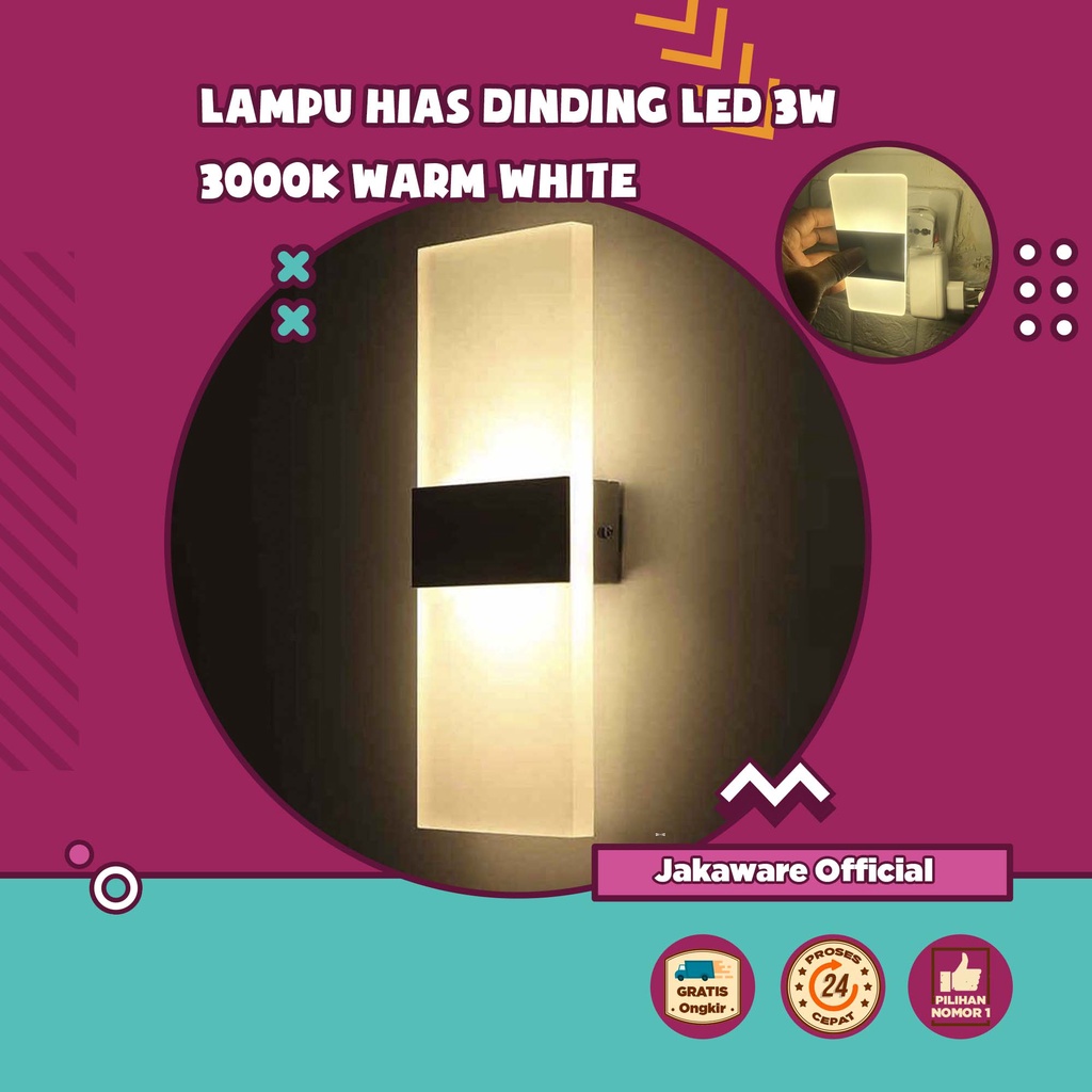 LAMPU HIAS DINDING TEMBOK LED 3W WARM WHITE PUTIH KAMAR TIDUR AKSESORIS HIASAN DEKORASI TEMPEL MODER