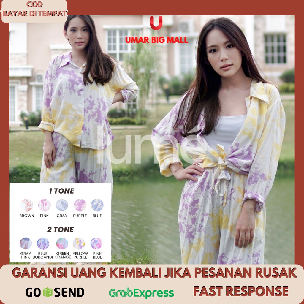 Baju Kaos Tidur Kemeja Piyama Shibori Setelan Atasan tie dye tie die tiedye Set Lengan Panjang LUME