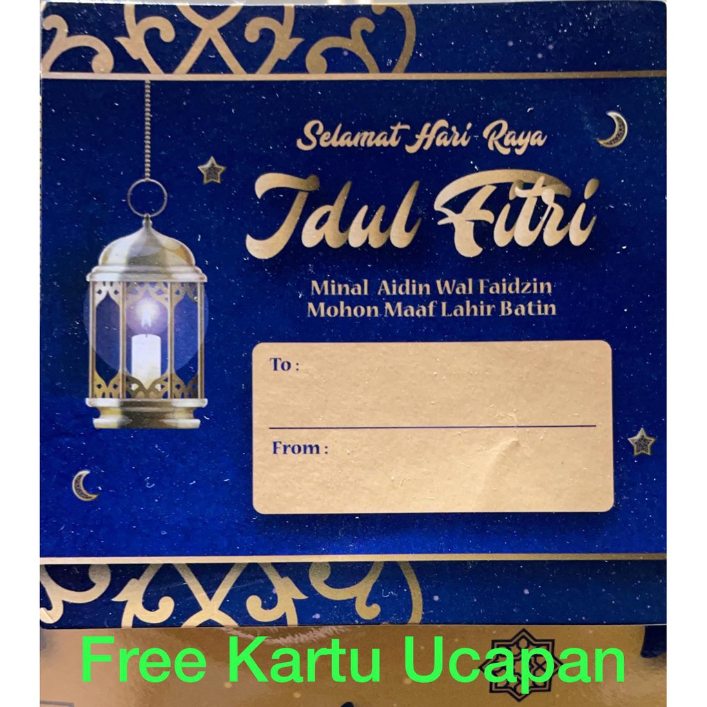 Dus Toples Lebaran Kubah Happy Eid Mubarak Biru Gold - Box Toples Lebaran - Biru Gosend/Grab Only