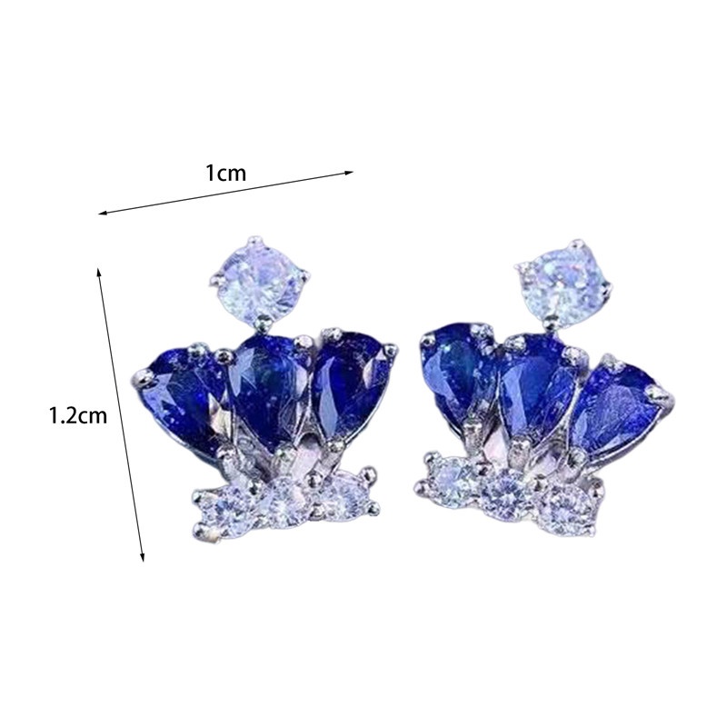 Anting Stud Desain Mahkota Tanzania Blue Sapphires Untuk Wanita